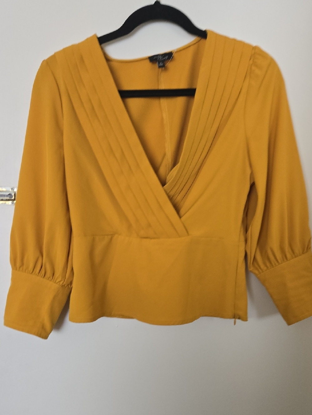Mustard V-Neck Pleated Blouse - Women